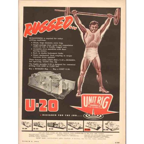 UNIT RIG EQUIPMENT COMPANY 1954 Rugged U-20 oil drilling vintage ad