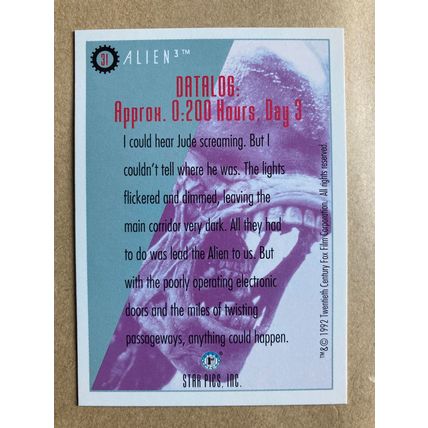 Alien3 Base trading card # 31 Jude in East Wing (A) 1992 Star Pics Dark Horse