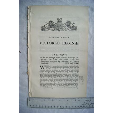 1843 Act of Parliament: exemption from rates Scientific or Literary Societies