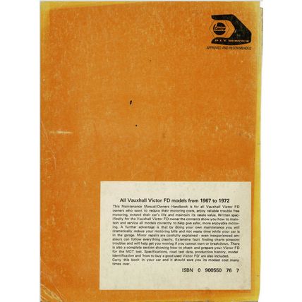 Vauxhall Victor FD Owners Maintenance Handbook 1973 900550767 PDF