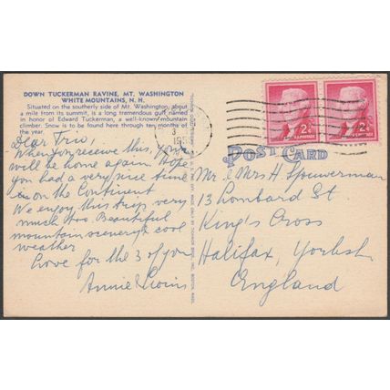 Down Tuckerman Ravine, Mount Washington, New Hampshire, 1955 - Tichnor Postcard