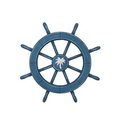 Rustic All Light Blue Decorative Ship Wheel With Palm Tree 18""