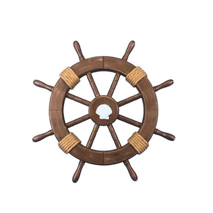 Rustic Wood Finish Decorative Ship Wheel with Seashell 18""