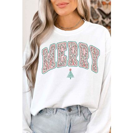 MERRY LEOPARD CHRISTMAS GRAPHIC SWEATSHIRT