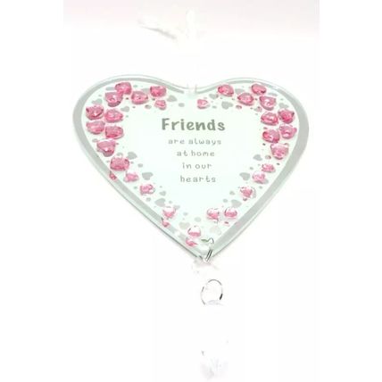 Friends Heart Wall Plaque Hanging with Sentimental Verse 26 CM Pink Diamante