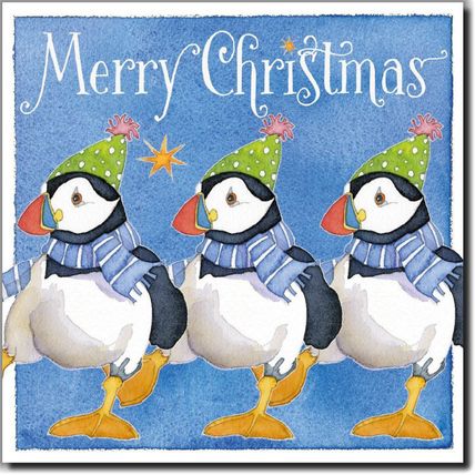 Emma Ball Dancing Puffins Xmas Cards Pack of 6 Three Puffins Christmas Cards