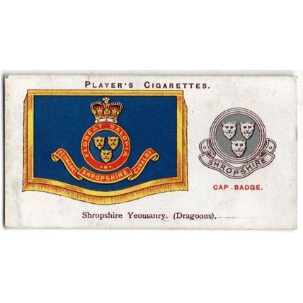 PLAYER'S CIGARETTE CARD DRUM BANNERS & CAP BADGES 1924 No.28#SHROPSHIRE YEOMANRY