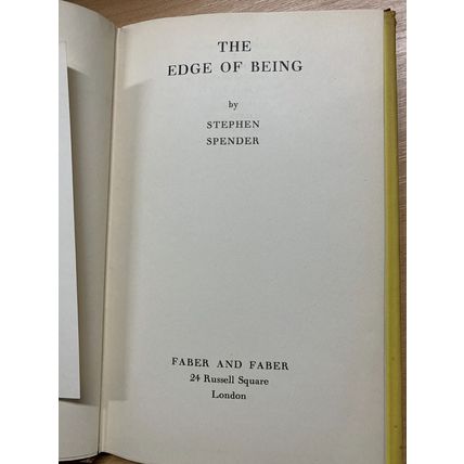 1949 1ST EDITION STEPHEN SPENDER "THE EDGE OF BEING" POETRY HARDBACK BOOK (P3)