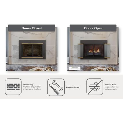 Pleasant Hearth AR-1022 Arrington Fireplace Glass Door, Black, Large