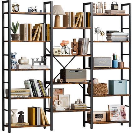 Shintenchi Triple 5 Tier Bookshelf, Industrial Large Bookcase with 14 Open Displ