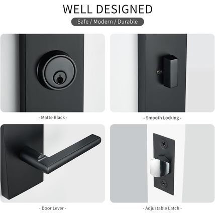 Matte-Black Front Door Handle - Modern Entry Door Lock Set with Deadbolt,Exterio