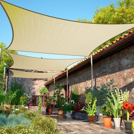 Shademart 12' X 20' Beige Sun Shade Sail UPF50 Rectangle Canopy Fabric Cloth Scr