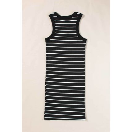 Black Stripe Ribbed Knit Tank Mini Dress