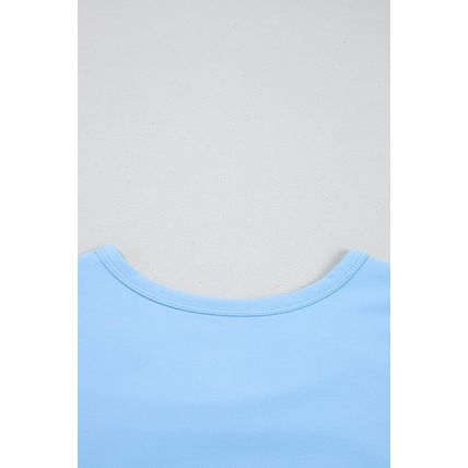 Beau Blue Floral Mesh Puff Sleeve Crew Neck Top