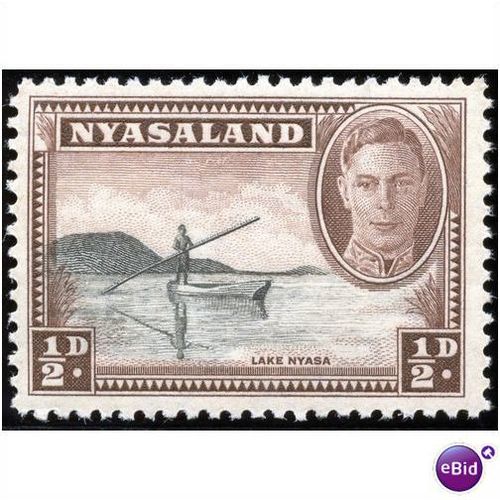 Nyasaland KGVI 1945 ½d Black & Chocolate Mounted Mint MM SG 144 Sc 68 Lake stamp