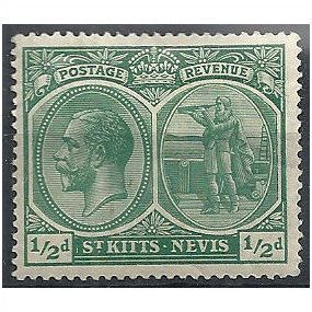 St Kitts Nevis 1920 SG24 1/2d Blue-Green Mounted Mint...