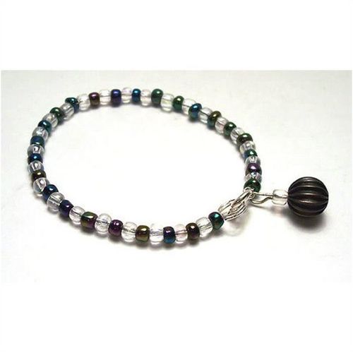 Bracelet metallic & opalescent glass beads 6.5 inch costume fashion jewelry