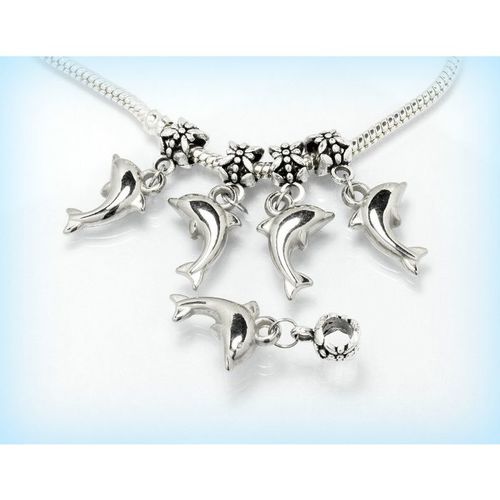 5 Pcs Jewellery Making Craft Silver Tone Dolphin Charm Big Hole Carrier 2343