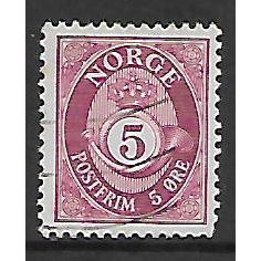 NORWAY 1893 POST HORN TYPE D 5 ORE PURPLE SG 529 FINE USED#3