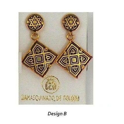 Damascene Gold Star of David Design Drop Earrings by Midas of Toledo Spain 3144