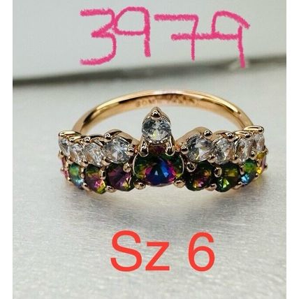 Ring Bomb Party Sz6 RBP Cluster Rainbow Gems Yellow Gold P Band Costume Jewelry