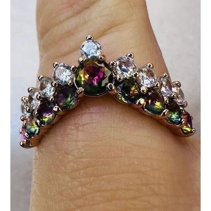 Ring Bomb Party Sz6 RBP Cluster Rainbow Gems Yellow Gold P Band Costume Jewelry
