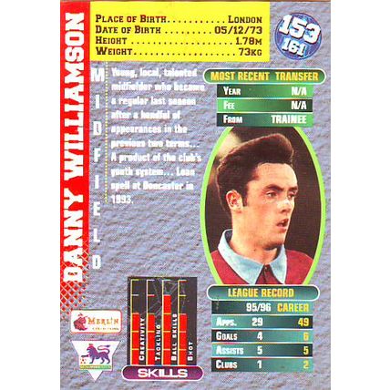 Merlin Premier Gold English Premier League 1996/97 Danny Williamson