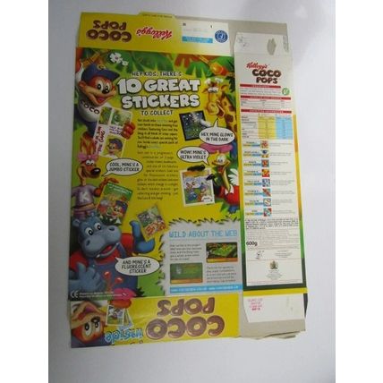 Kelloggs Coco Pops 2001 Coco Stickers Empty Cereal Box