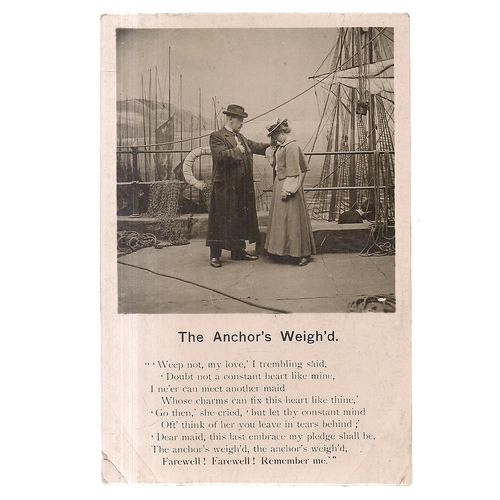 THE ANCHOR'S WEIGH'D Farewell poem Victorian used postcard waterfront docks /