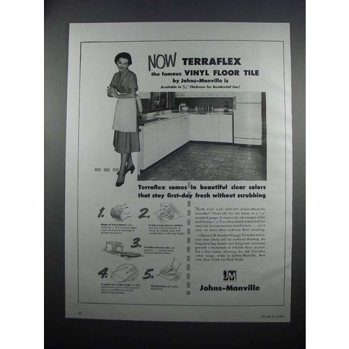 1954 Johns-Manville Terraflex Vinyl Floor Tile Ad - NICE