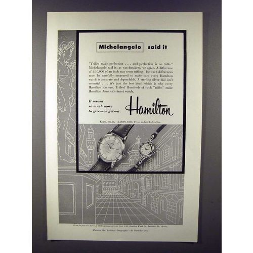 1954 Hamilton K-502, Karen Watch Ad - Michelangelo