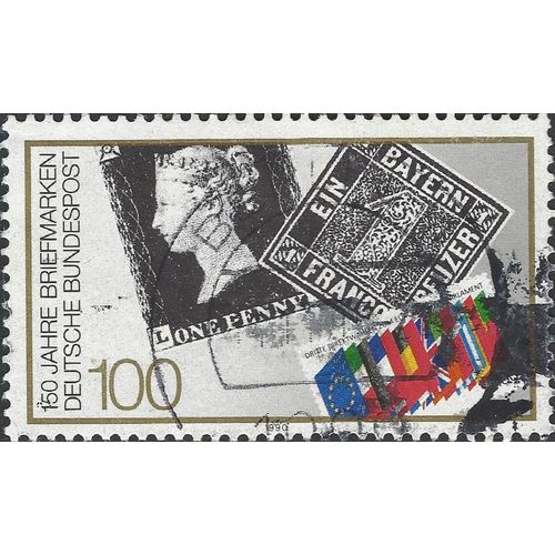 GERMANY, 150 years of stamps, black & white 1990, 100pf