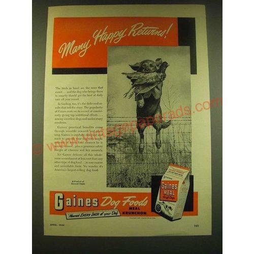 1949 Gaines Dog Food Ad - Many happy returns