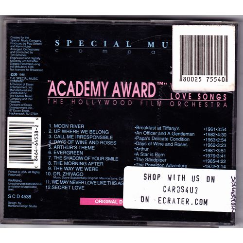 Academy Award Winning Love Songs by Hollywood Film Orchestra CD - Good