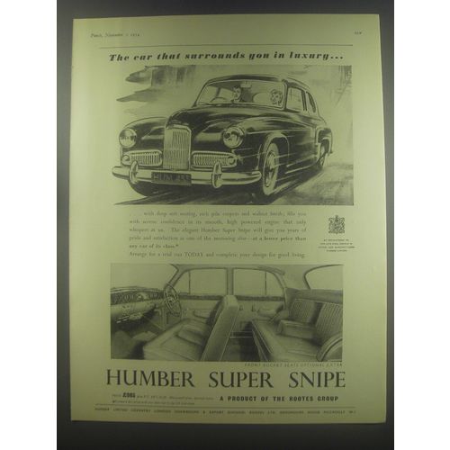 1954 Humber Super Snipe Car Ad - The car that surrounds you in luxury