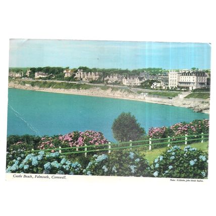 CASTLE BEACH, FALMOUTH postcard by John Hinde.. 1974 postmark =