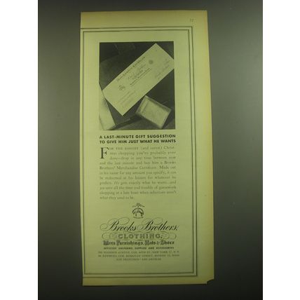 1945 Brooks Brothers Clothing Ad - A last-minute gift suggestion to give him