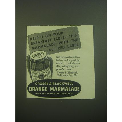1946 Crosse & Blackwell Orange Marmalade Ad - Keep it on your breakfast table