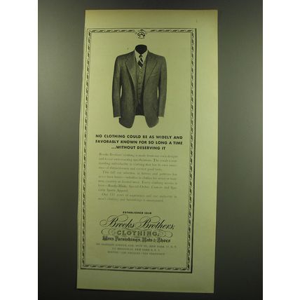 1949 Brooks Brothers Clothing Ad - No clothing could be as widely and favorably