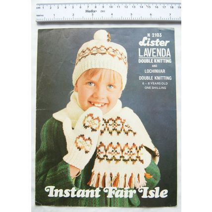 Vintage: Lister 2103 fairisle cap, scarf & Mitens 6-8 years, DK