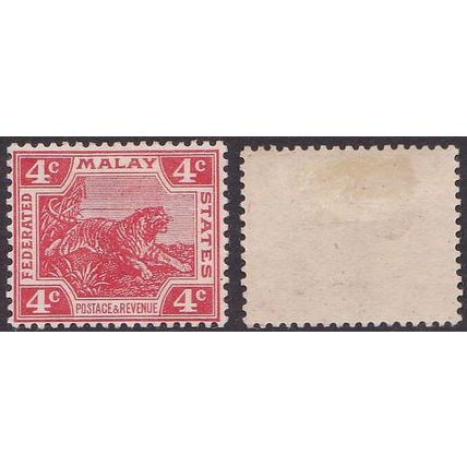 FEDERATED MALAY STATES 1919 4c Leaping Tiger Scarlet Die II SG38 - MLH