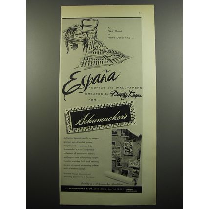 1955 Schumacher Advertisement - Espana Fabrics and Wallpapers by Dorothy Draper