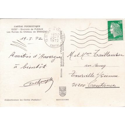 Ruines de Chateau Branzac France Postcard posted 1972 creased