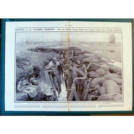 British Soldiers In Trenches Mud Sandbags World War One - 1915 Print / Cutting