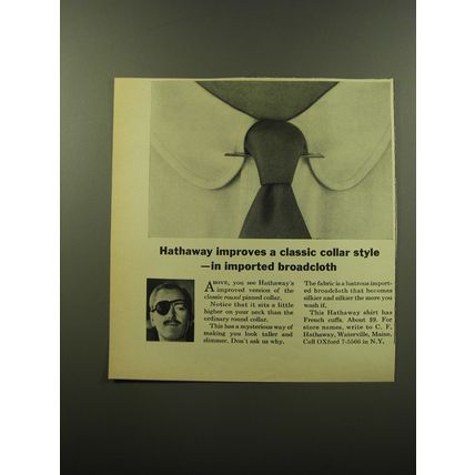 1959 Hathaway Shirts Ad - Hathaway improves a classic collar style