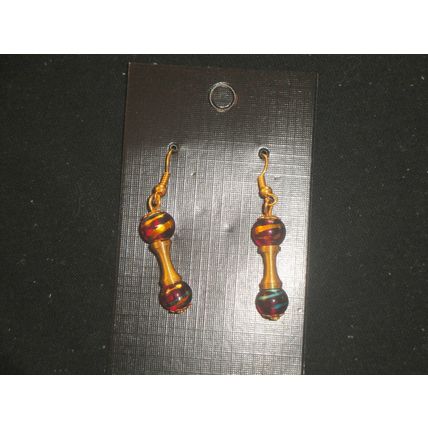 Unusual turquoise & gold on red asian glass with golden coiled spring earrings