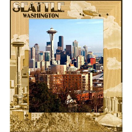 Seattle Washington Laser Engraved Wood Picture Frame Portrait (4 x 6)