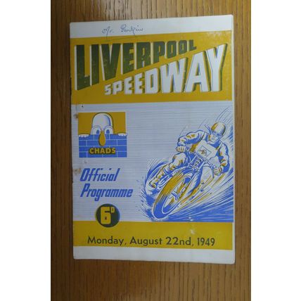 1949 LIVERPOOL V OXFORD SPEEDWAY PROGRAMME