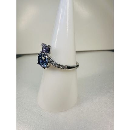 Ring Bomb Party Sz8 RBP Square/Oval Purple Gems Rhodium P Band Costume Jewelry
