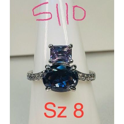 Ring Bomb Party Sz8 RBP Square/Oval Purple Gems Rhodium P Band Costume Jewelry